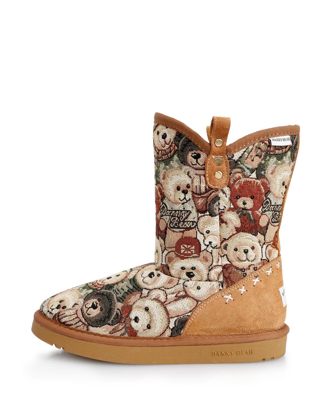 丹尼熊danny bear女鞋专场 女款迷彩墨绿配棕色精灵熊中筒雪地靴