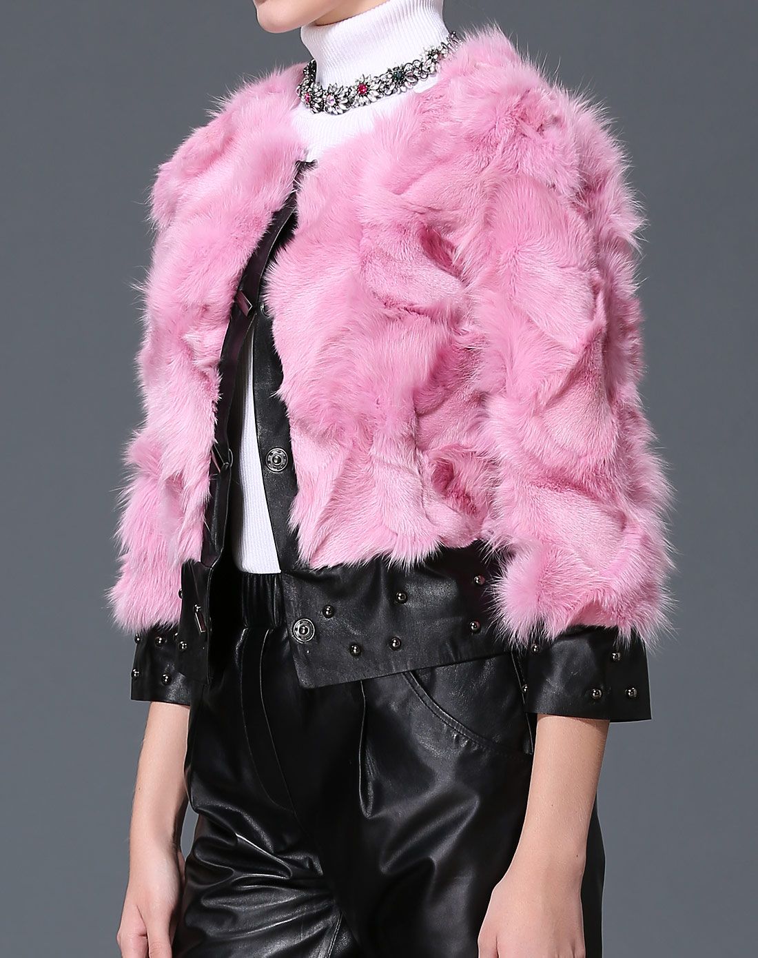 狐狸毛 绵羊皮粉红色皮草