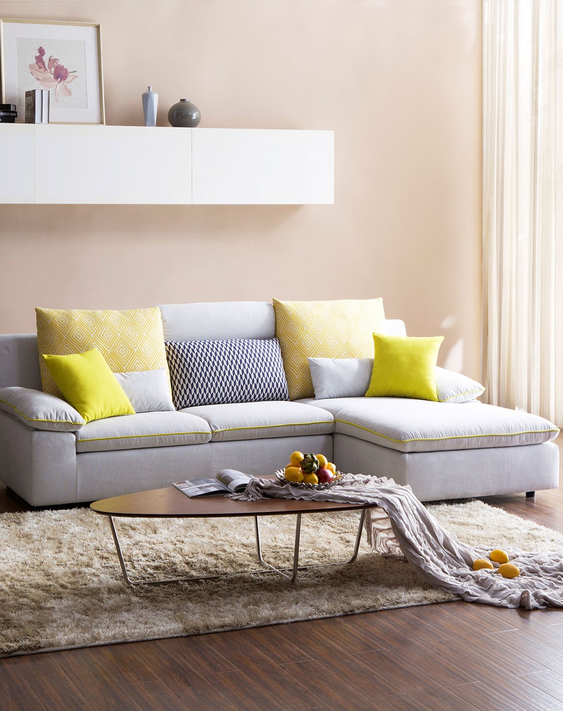 顾家时尚可拆洗布艺沙发三人位 贵妃位