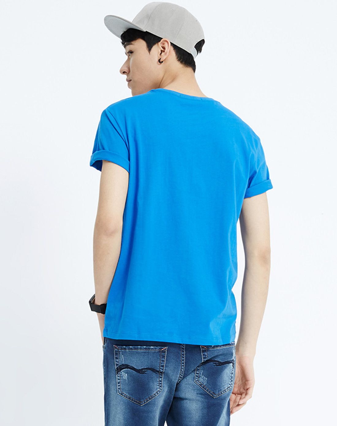 鲜蓝色时尚潮流休闲短袖t恤