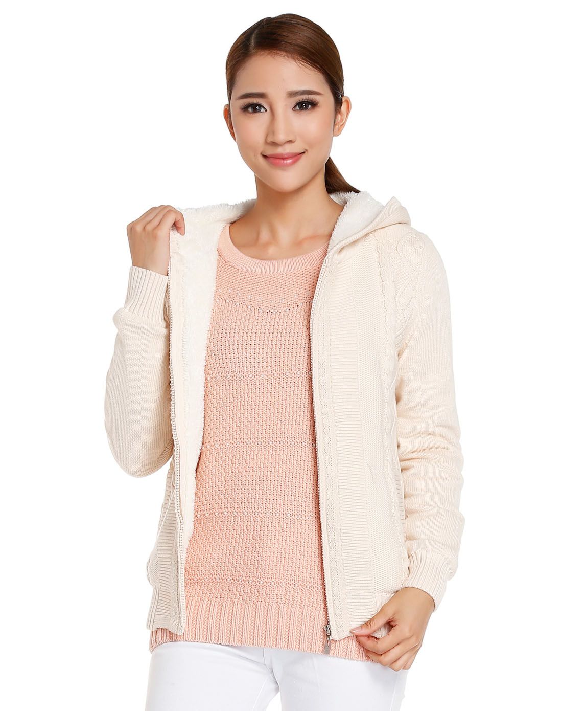 米色甜美清新长袖针织外套