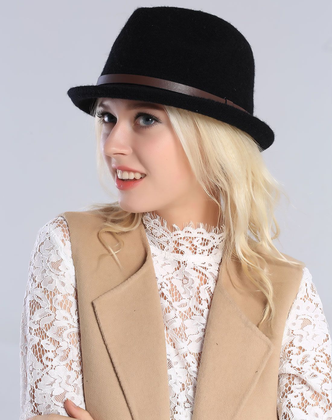 唯品会专供韩式小沿皮绳时装礼帽