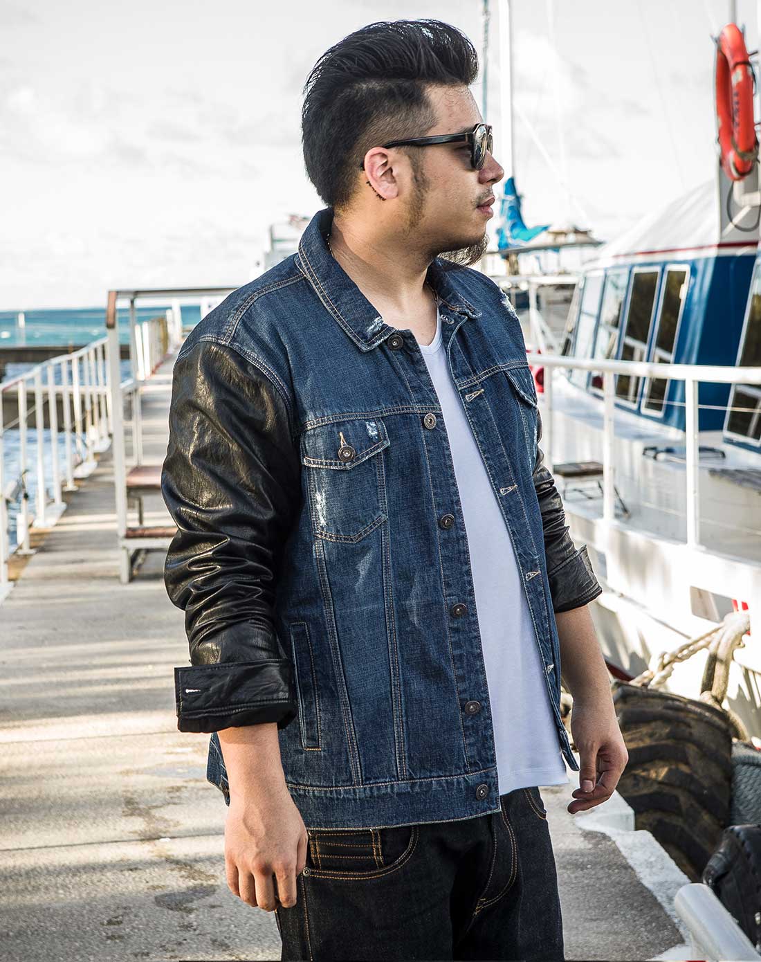 西部复古拼皮牛仔外套