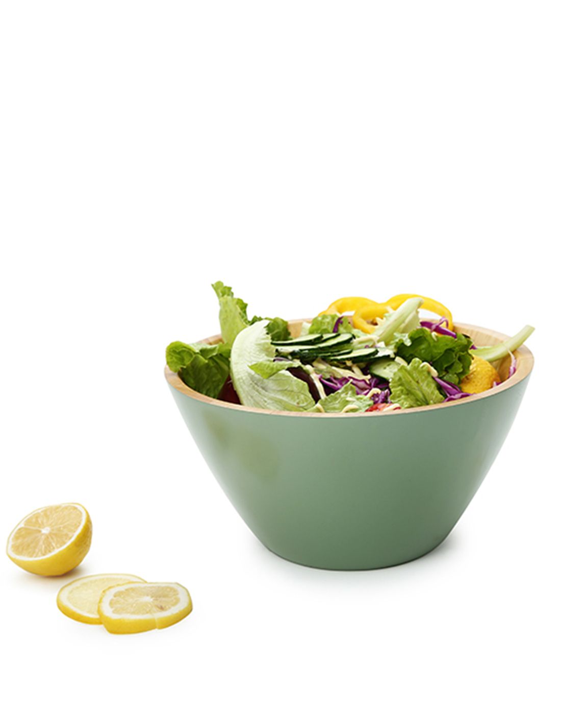 泰国进口橡胶木沙拉碗小号(蓝边)-吃货的美食,餐具也是艺术品