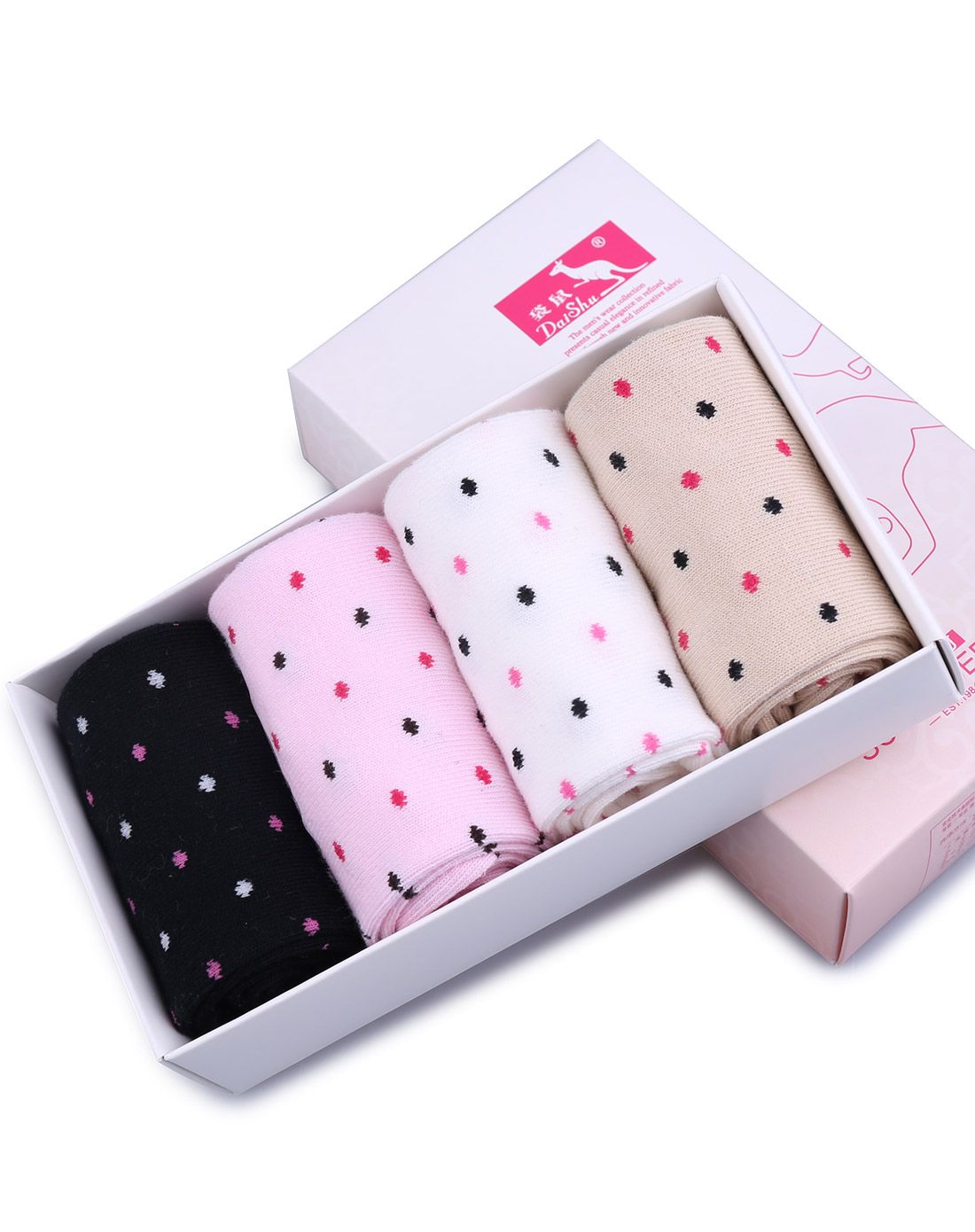 袋鼠daishu男女内衣女士小圆点中高帮袜4双装db2006b438_唯品会