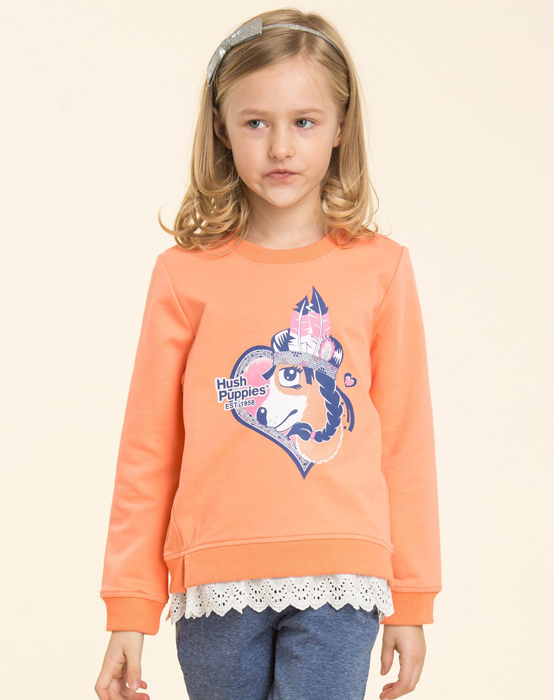 暇步士hush puppies童装专场 女童果冻桔印第安印花卫衣