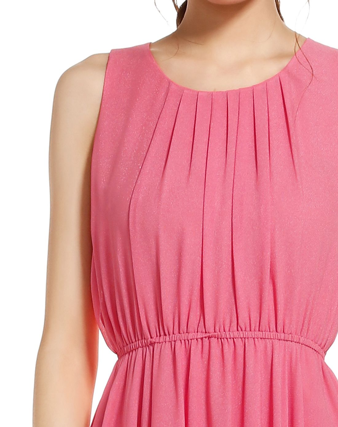 浅橘红色淑女飘逸无袖连衣裙