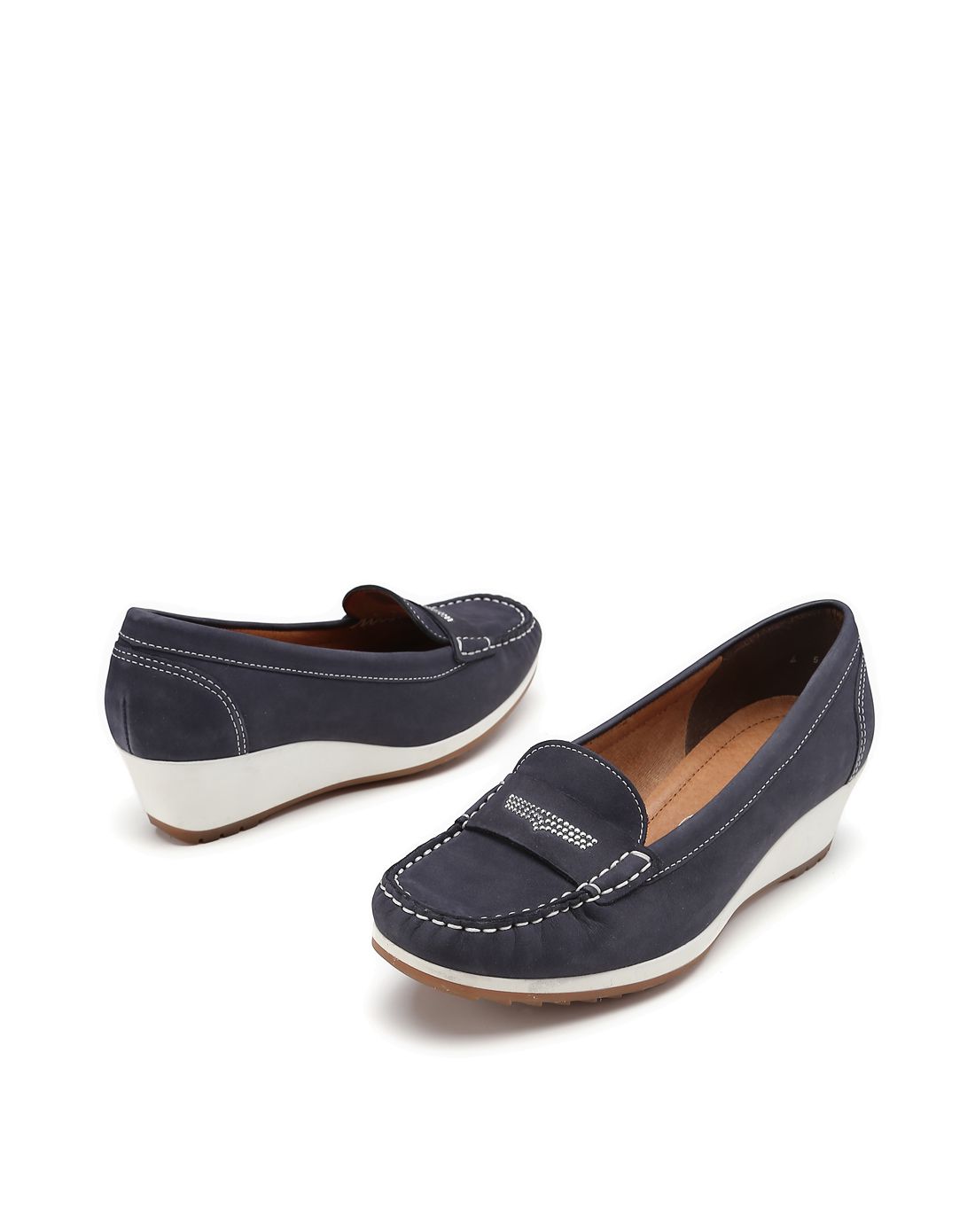 德国品牌ara进口牛皮深蓝色女鞋