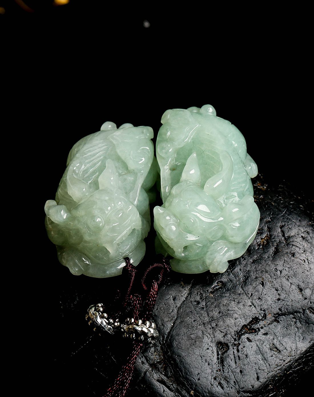 冰糯水润双貔貅天然a货翡翠挂件(一对)
