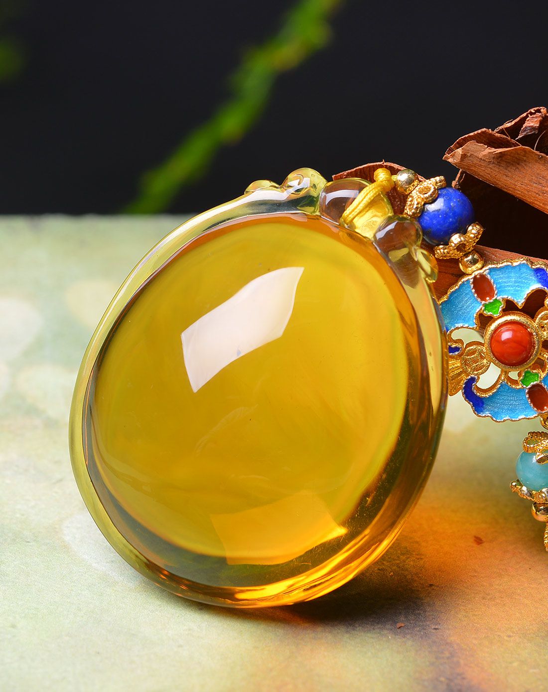 亿珍阁 天然琥珀棕黄色平安如意吊坠32.52g含绳