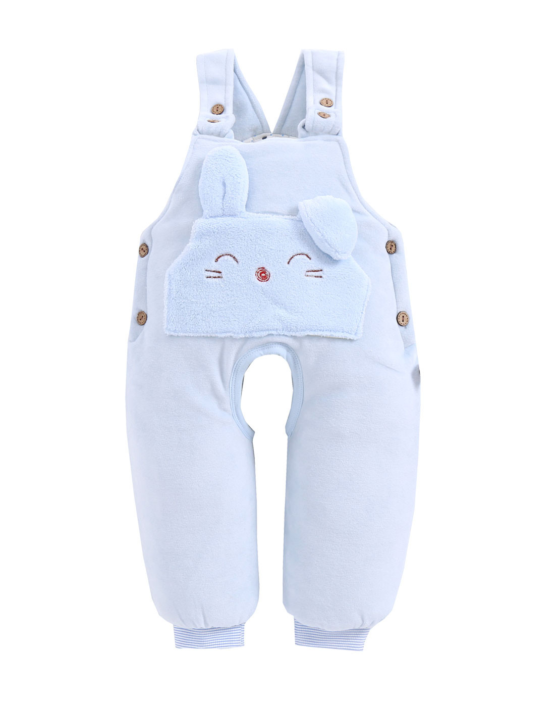 冬季中性厚棉蓝色水晶绒开档背带裤