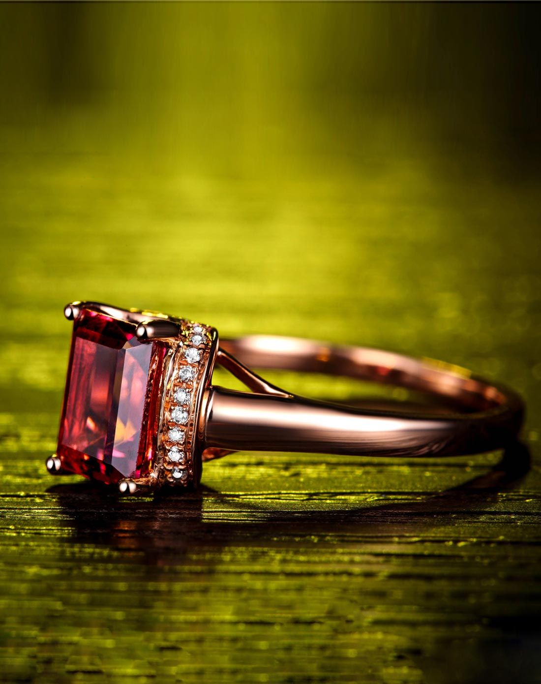 1.6克拉玫瑰18k金碧玺女戒-唯品会专供