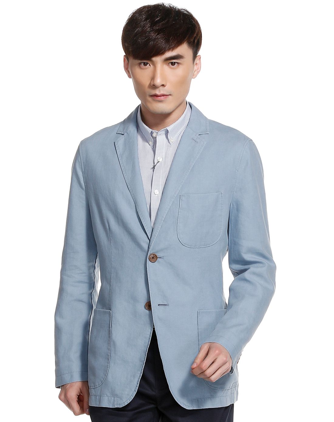 男款两粒扣平驳头西便装