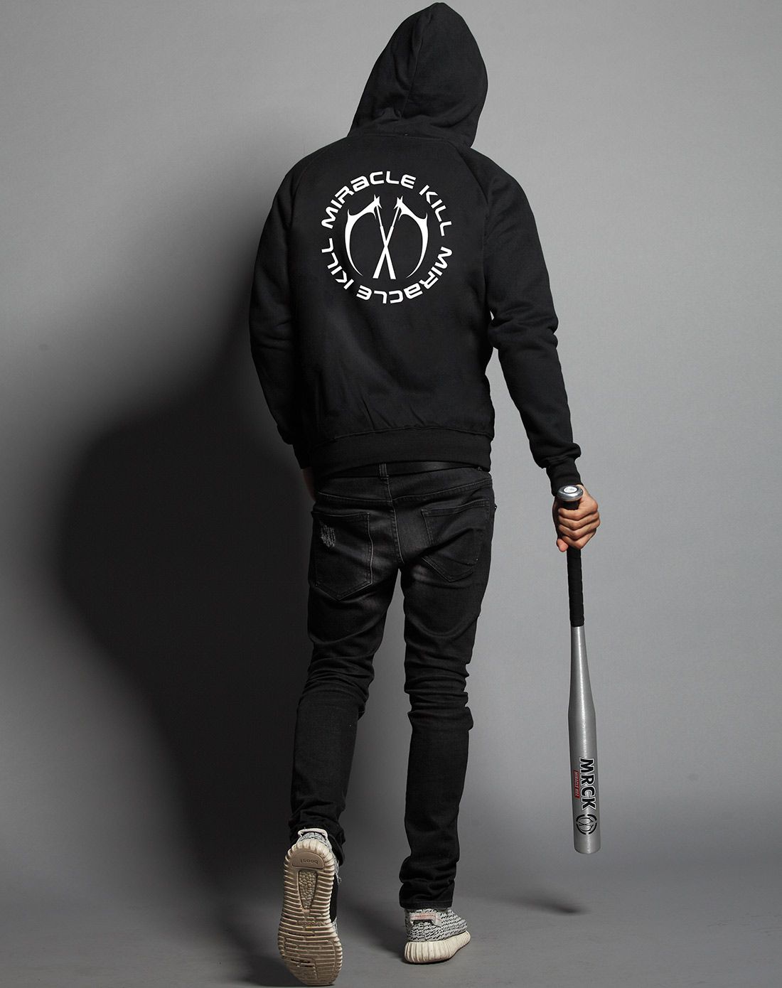 miracle kill男女背后经典双刀logo拉链连帽黑色卫衣mk-220810-j56黑