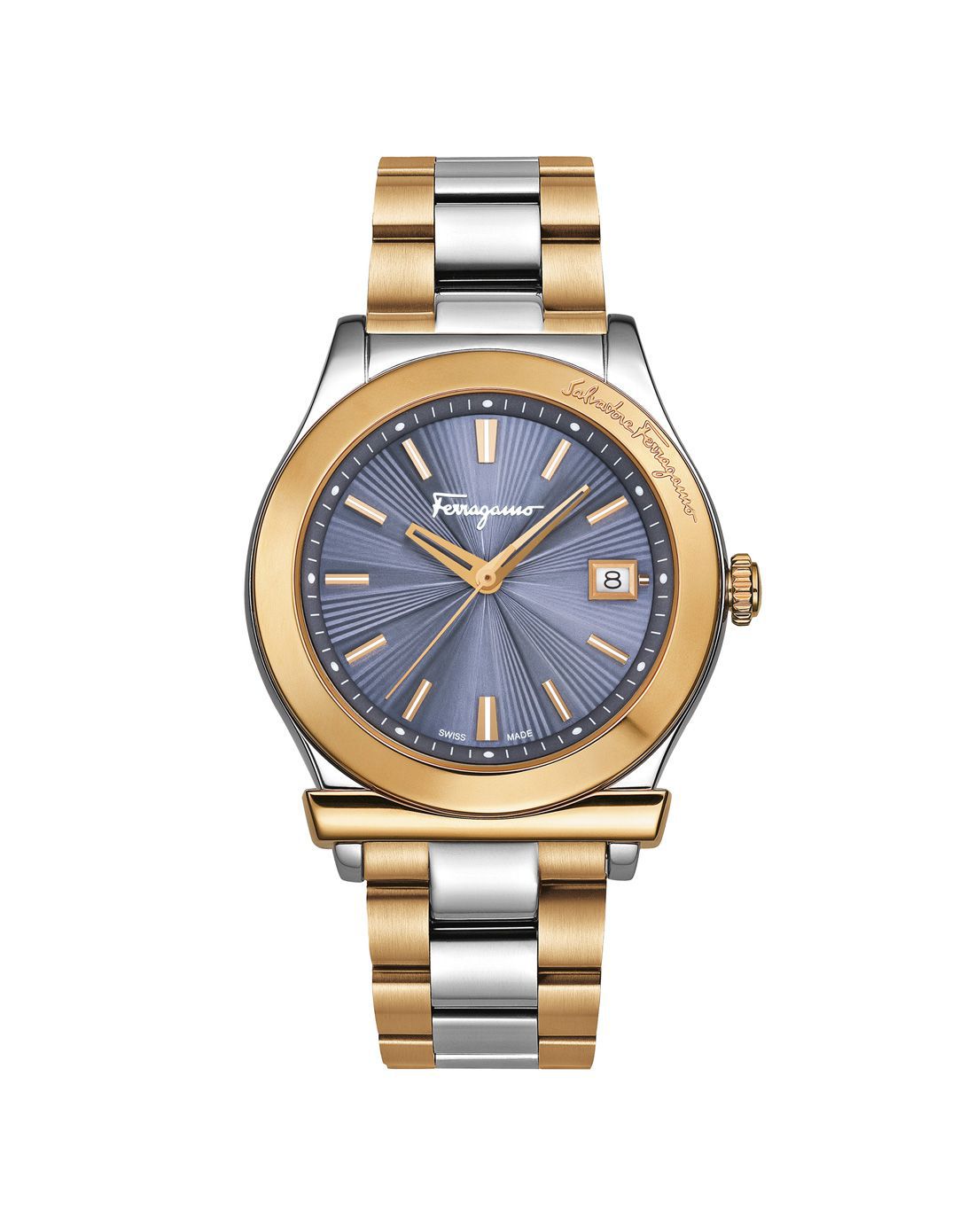 ferragamo男款ferragamo 1898金银色镶嵌日历表盘腕表ff3240015