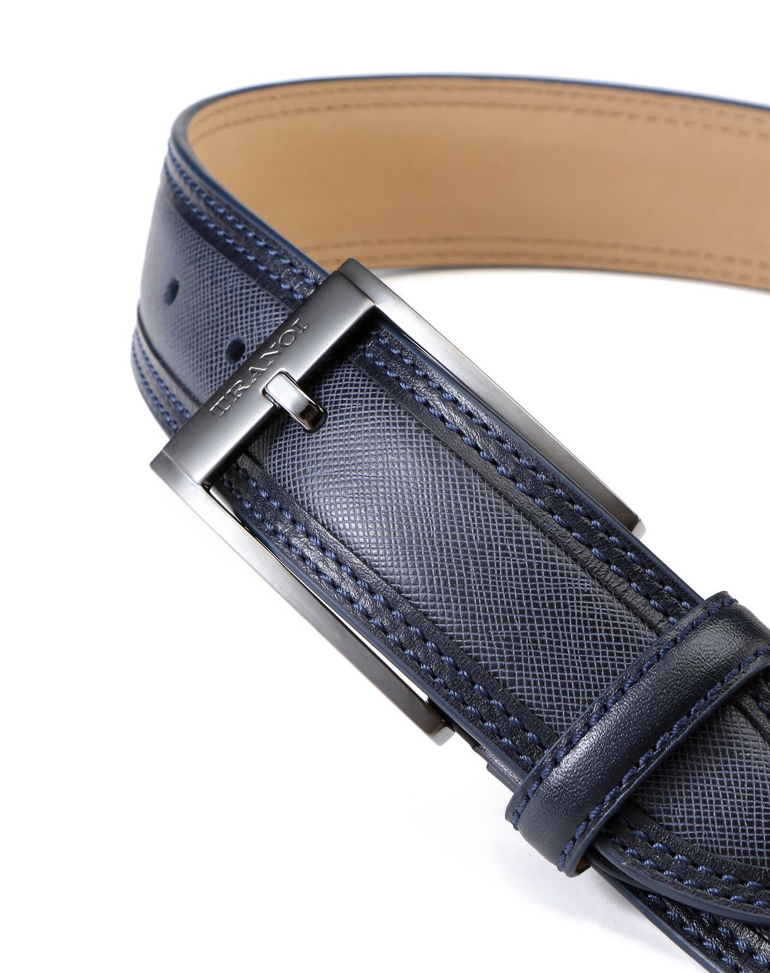 意大利男士四季正装牛皮革宽皮带蓝色