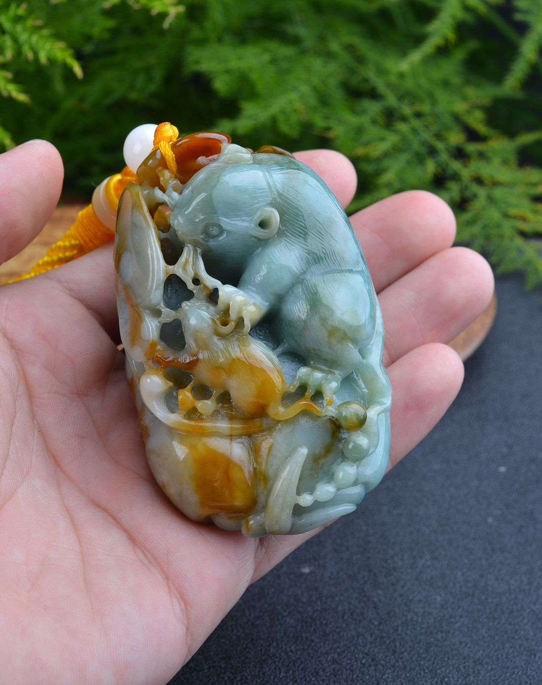 亿珍阁珠宝专场天然如意鼠竹节翡翠手把件pplw294_唯品会