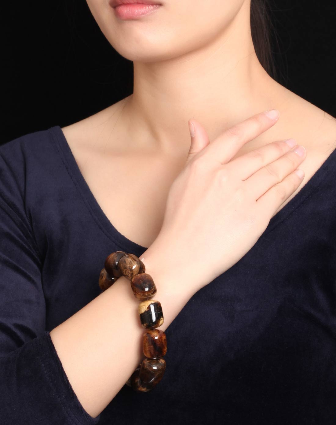 天然琥珀 缅甸珀桶珠 手链 18mm