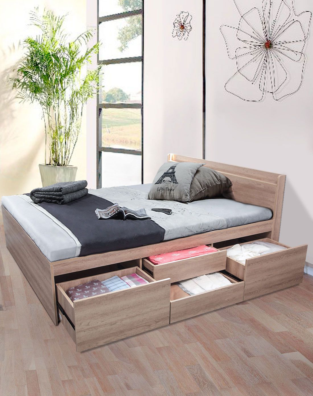 简单艾伦 北欧现代储物高箱床板式双人床 a029h-180