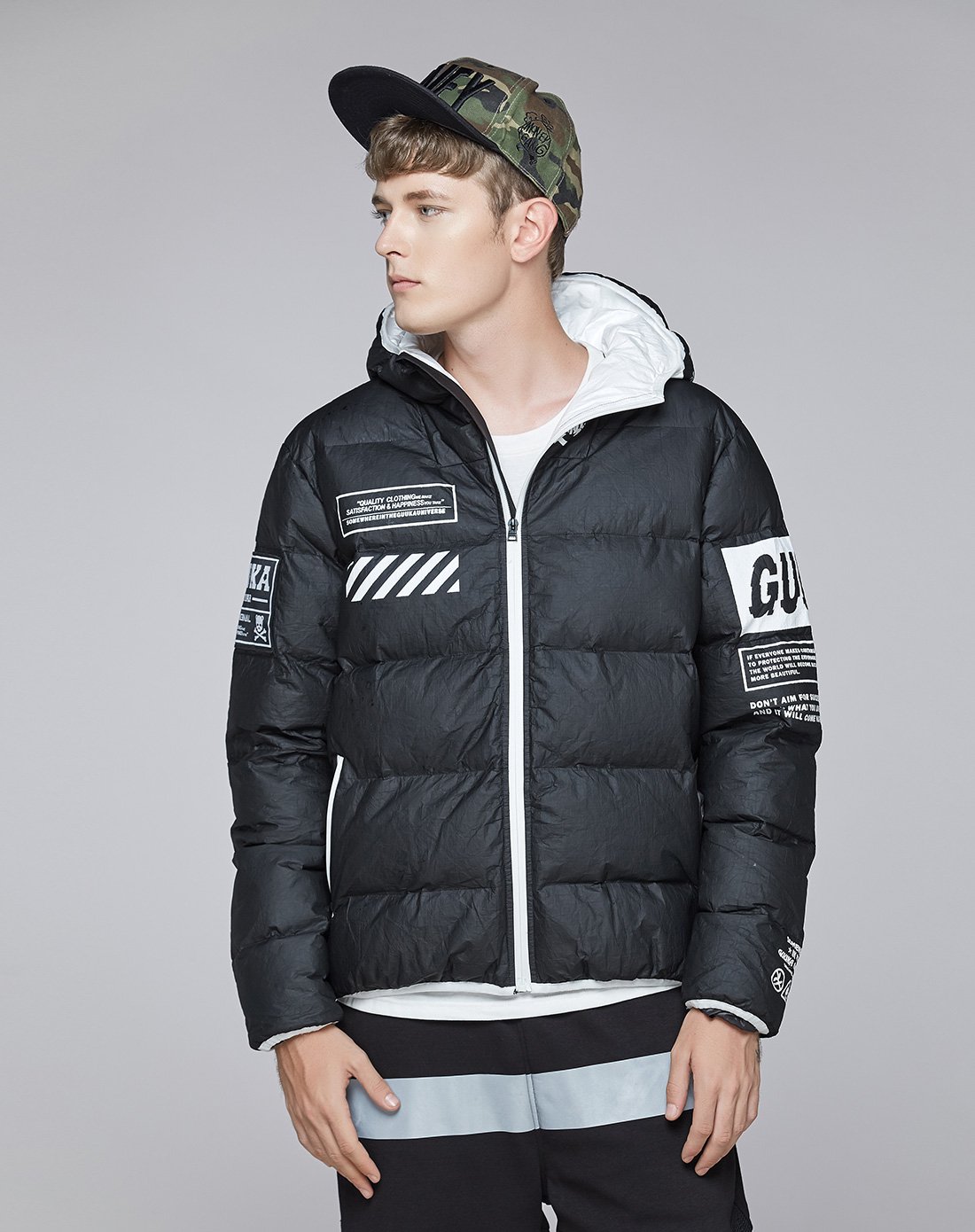 男款日系加厚杜邦纸保暖棉衣外套黑色