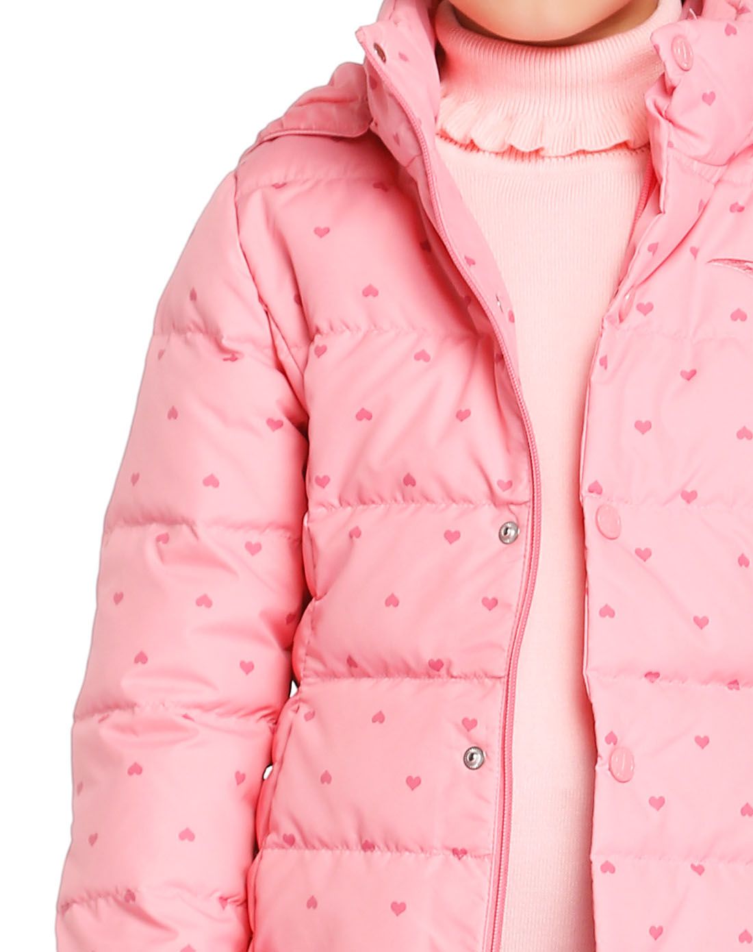 保暖长款 女童款雾粉色连帽长袖羽绒服