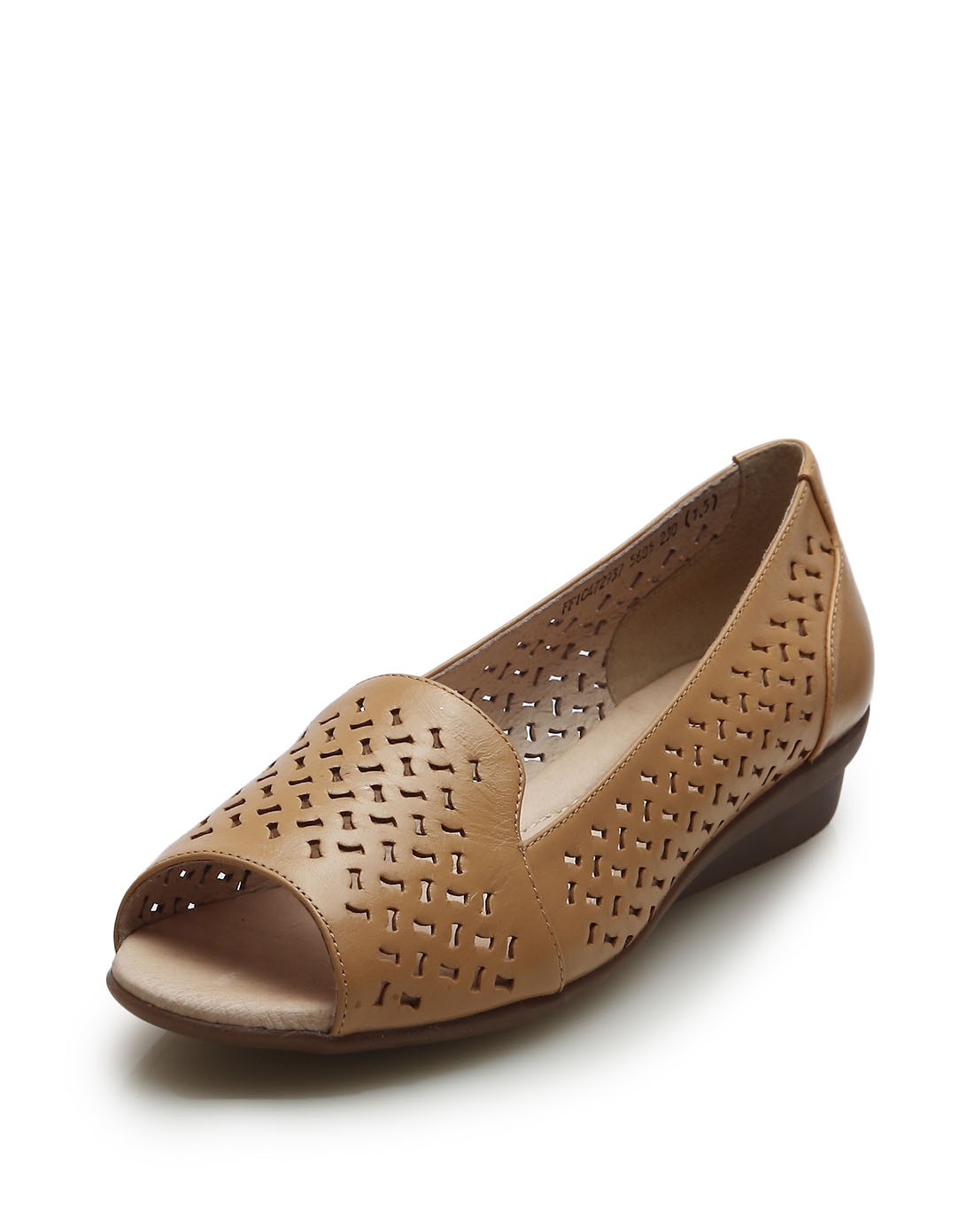 蓝色牛皮镂空复古鱼嘴平底鞋