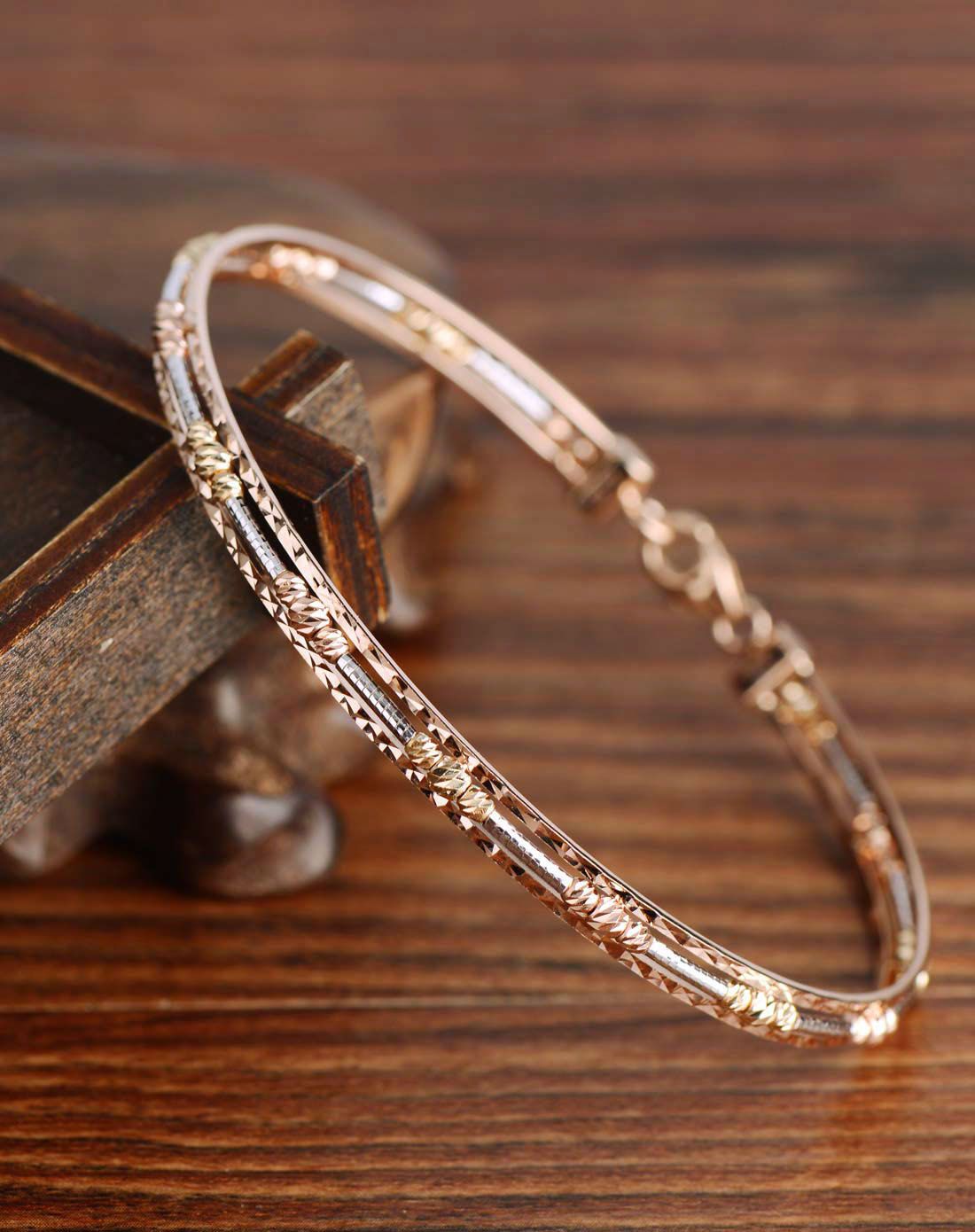 彩18k金手镯三色三丝圆珠手镯(8.27克)