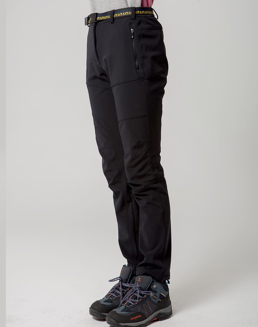 户外修身黑色登山长裤防水防风加厚抓绒保暖冲锋裤女