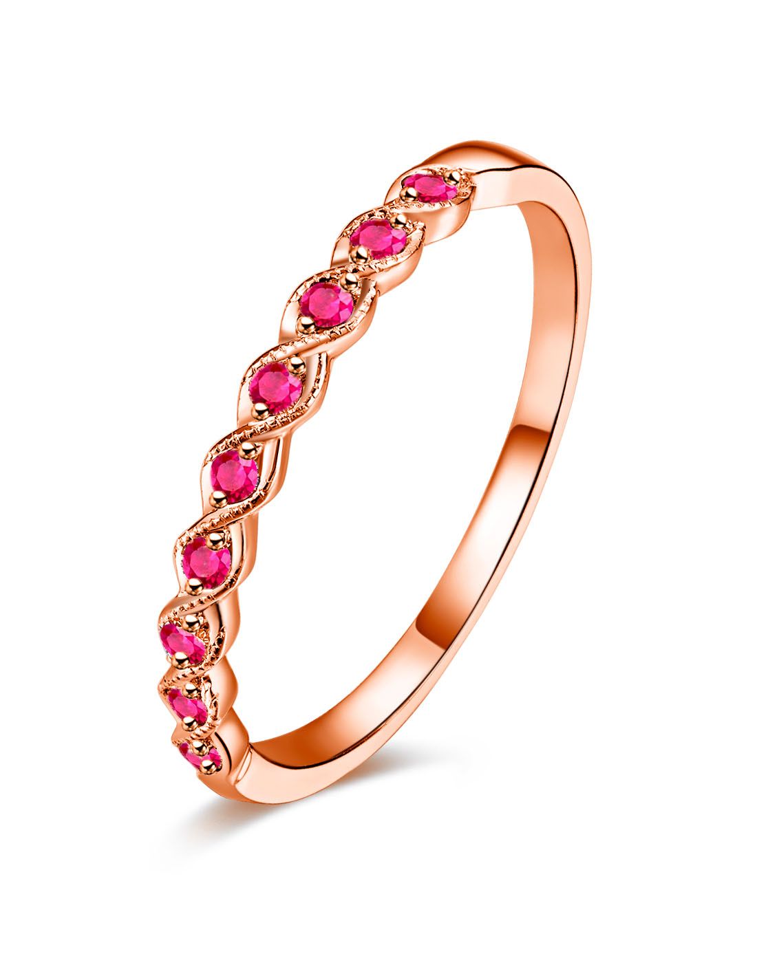 18k玫瑰金红宝石女戒指排戒组合