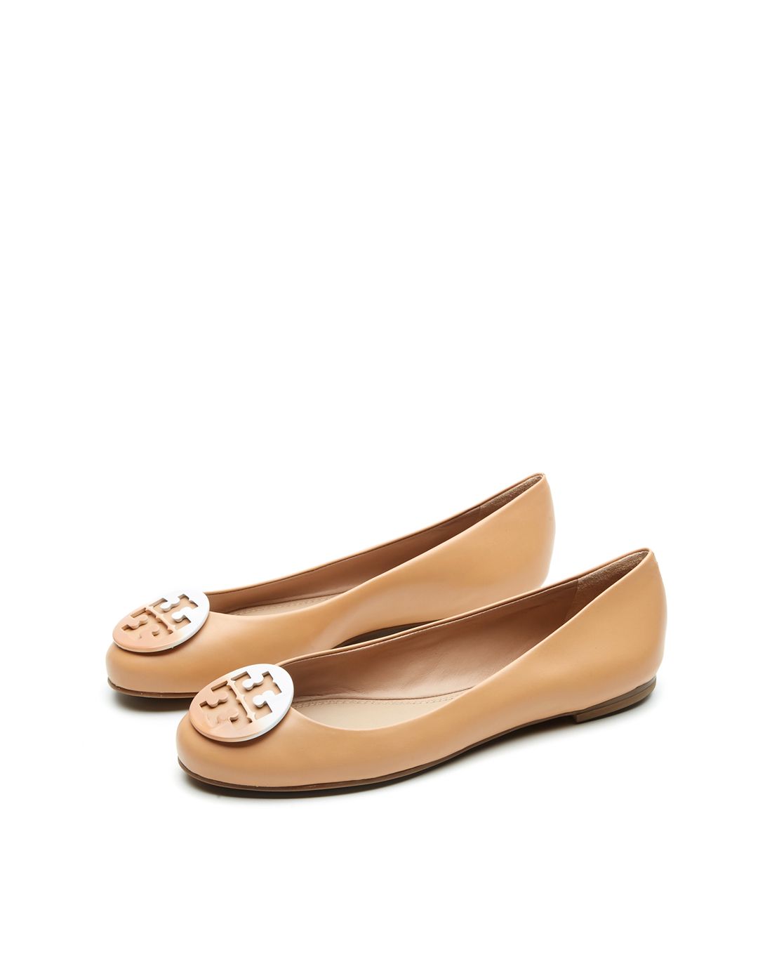tory burch女款裸色拼色logo浅口平底鞋
