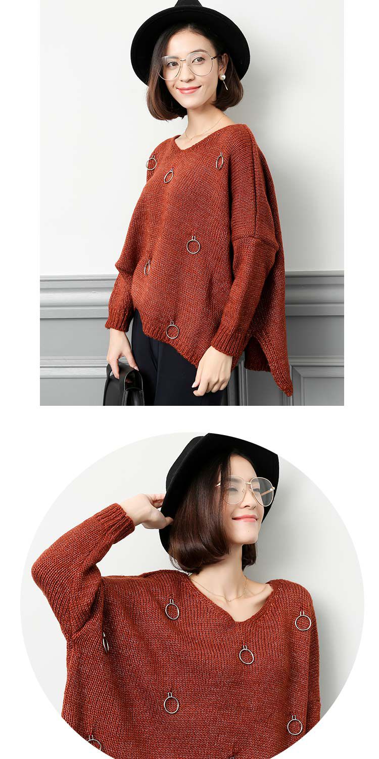 谷子corn女装专场 铁锈红时尚短款简约宽松毛衣