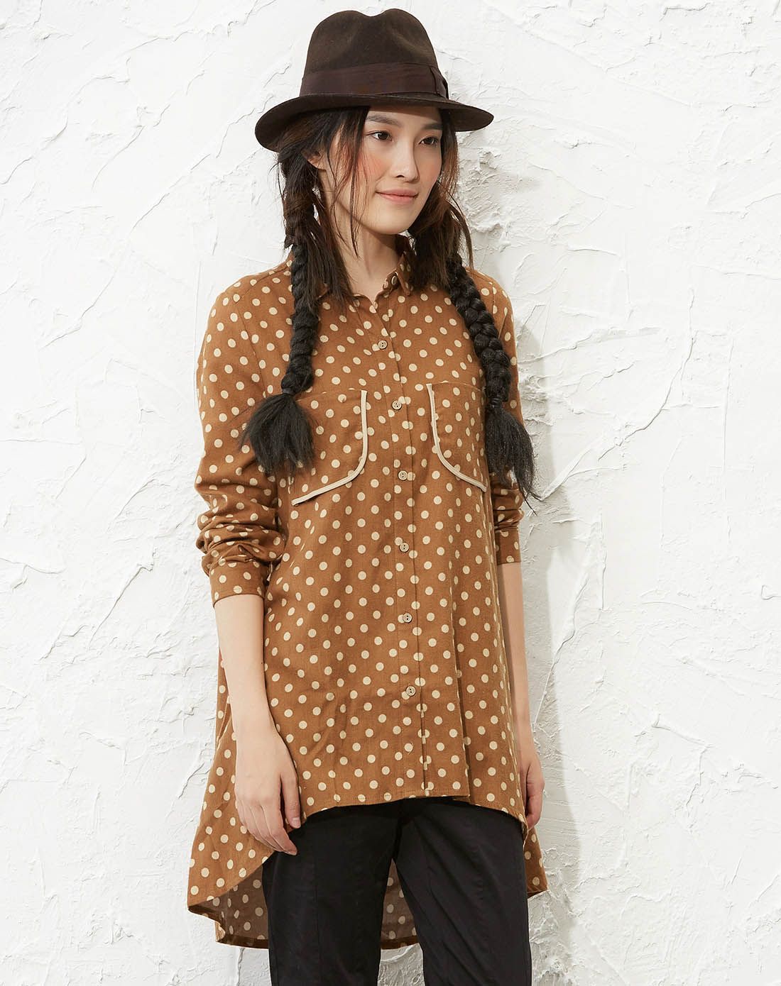 女装红棕色春季波点衬衫