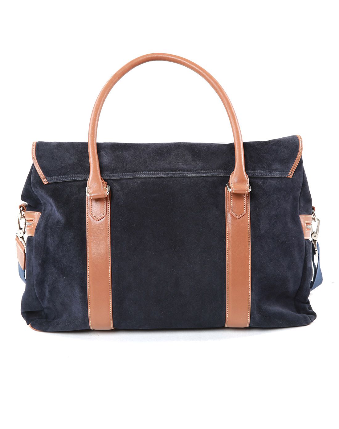 深蓝色牛皮革挎肩包 经典时尚拼接