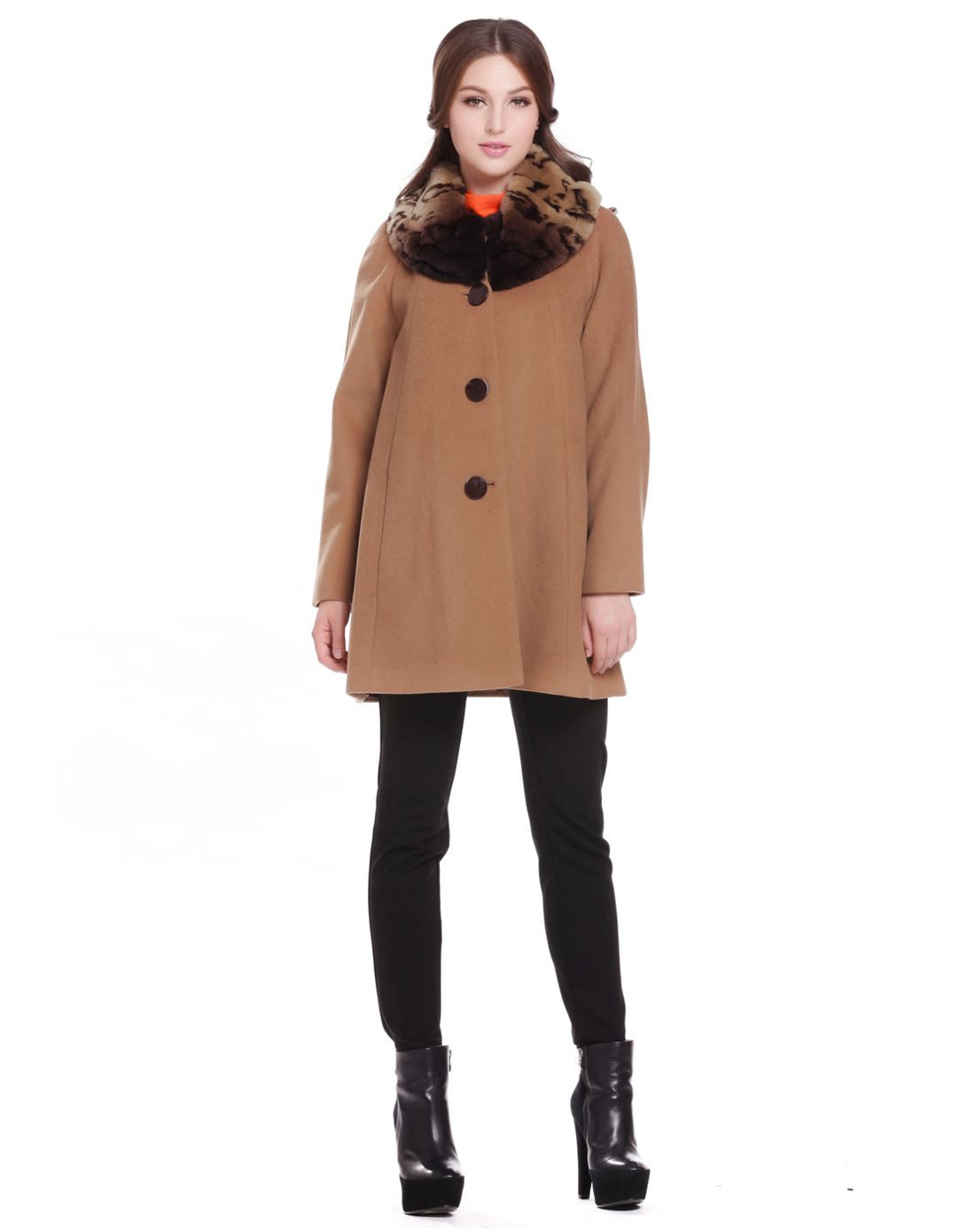 浅啡色羊绒大衣外套