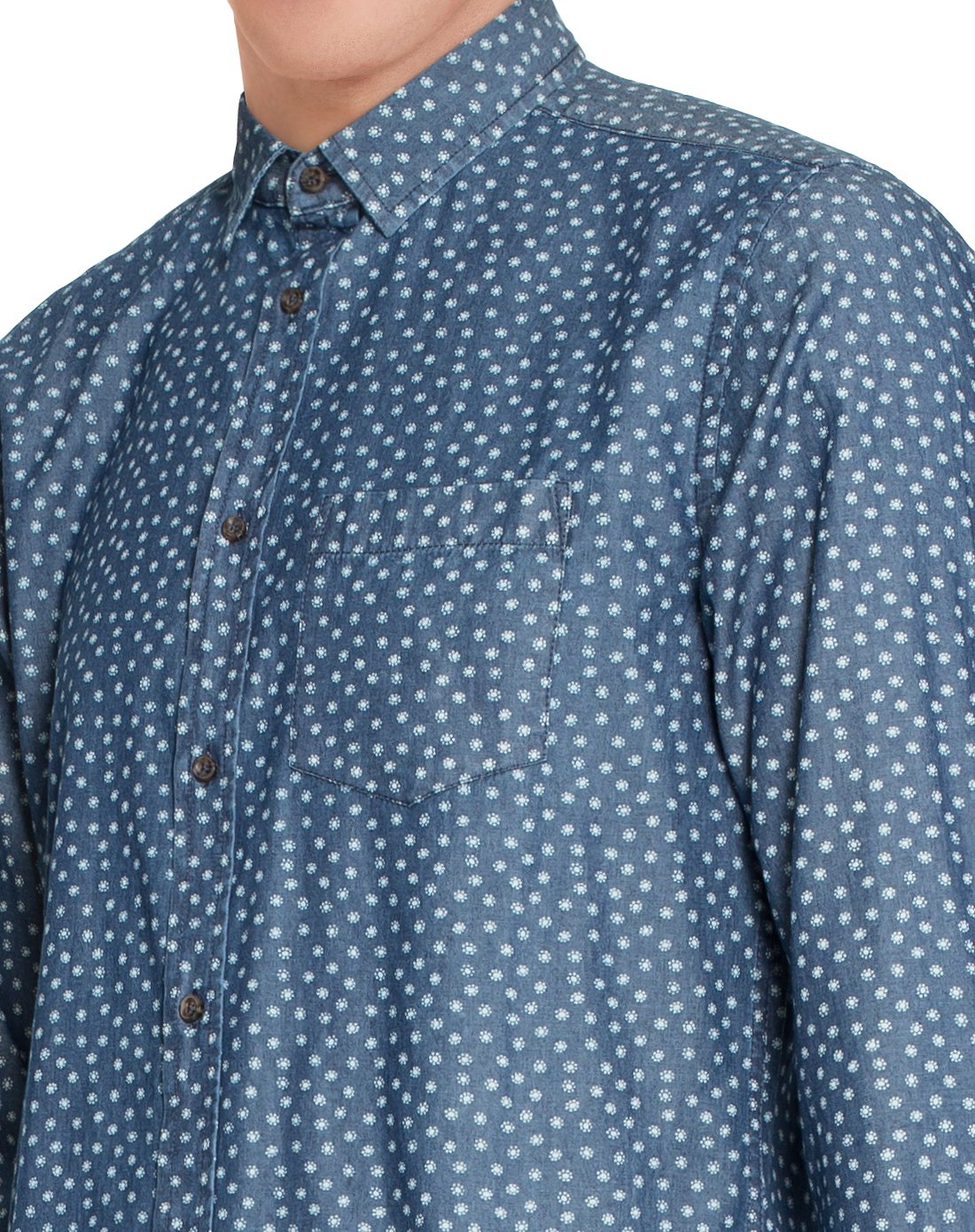 benetton男款印花丹宁布衬衫