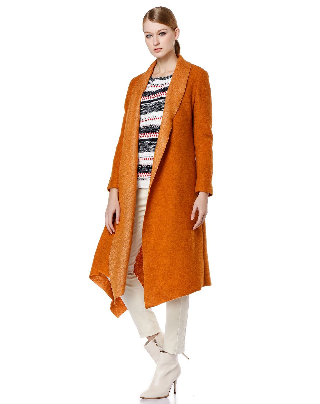 暗橙色魅力简约长袖大衣