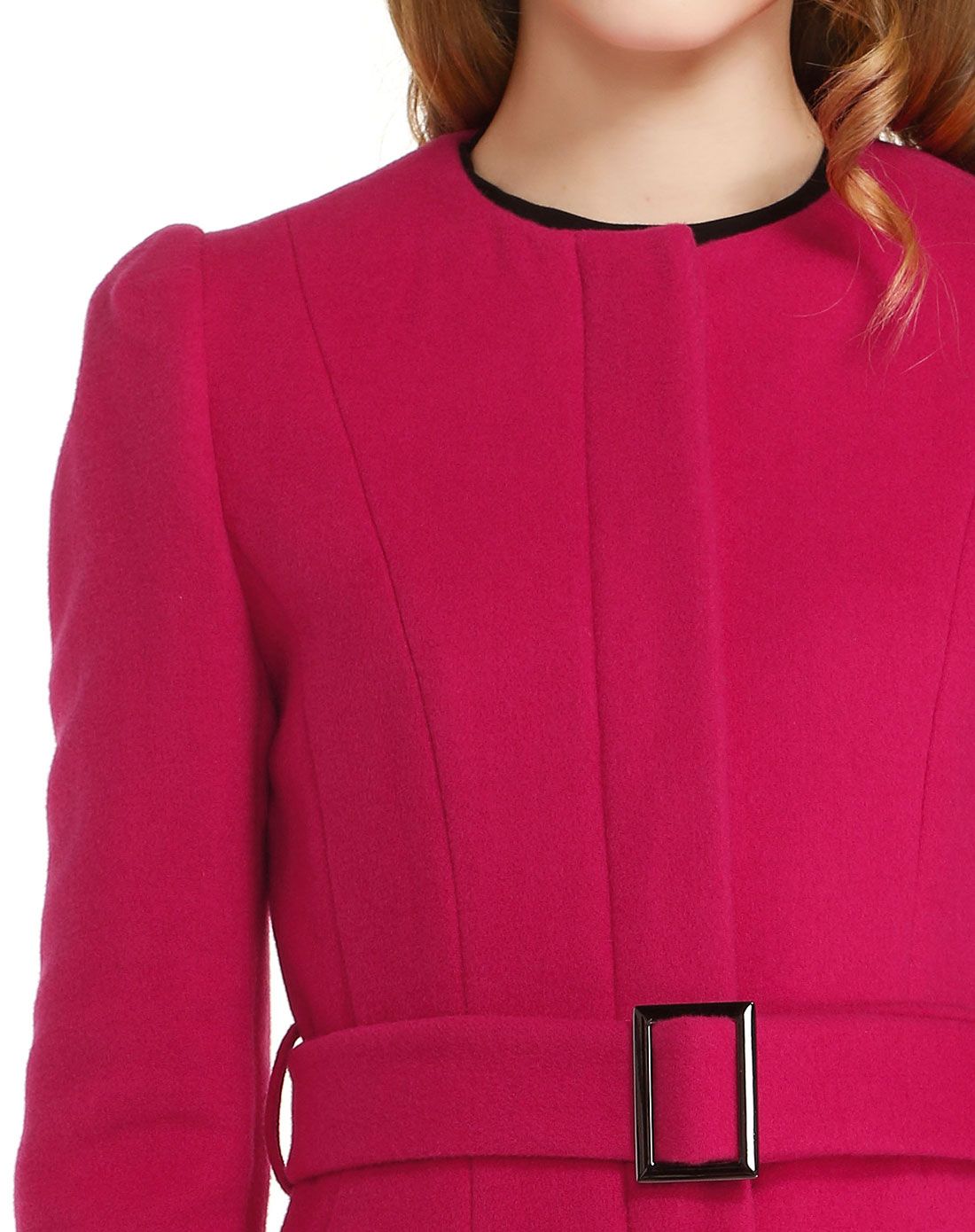 深玫红色时尚百搭长袖大衣