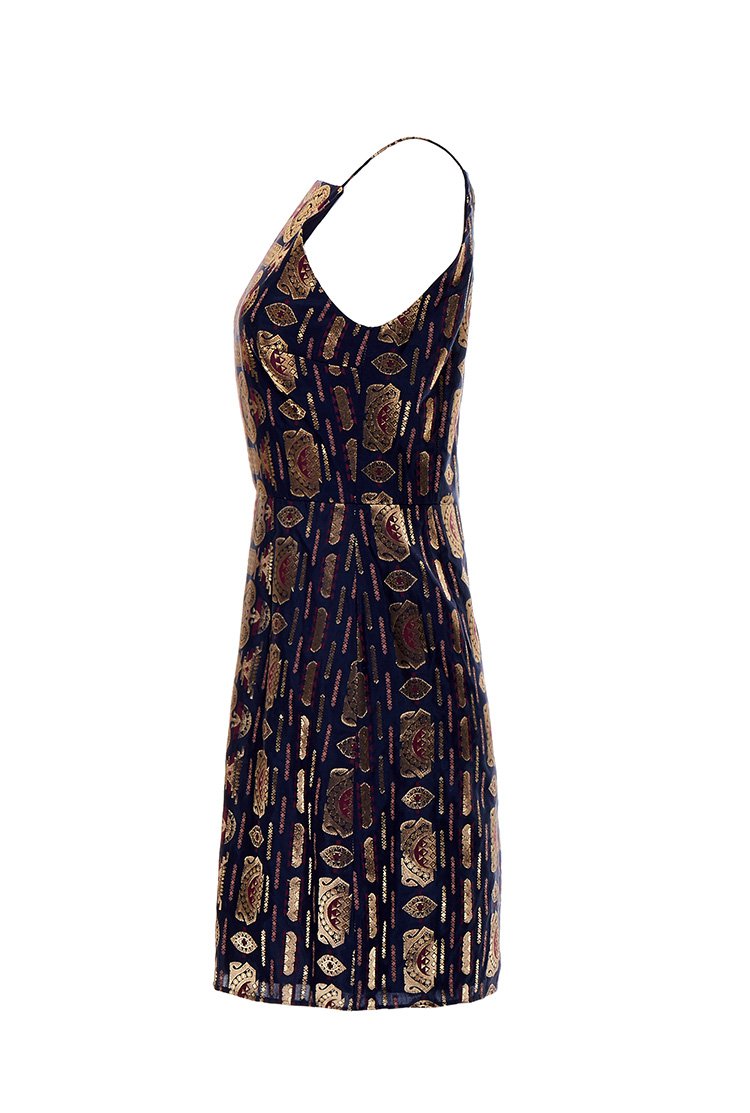 tory burch女款图腾提花混蚕丝吊带连衣裙