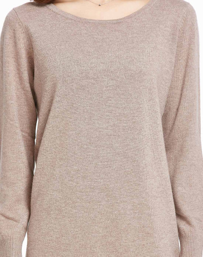 豆沙色圆领纯色长款毛衫