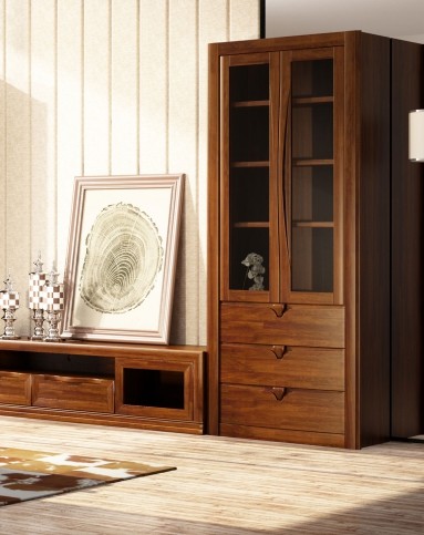 华日家具专场华日家居胡桃楸木实木带抽屉两门书柜dsc000559_唯品会