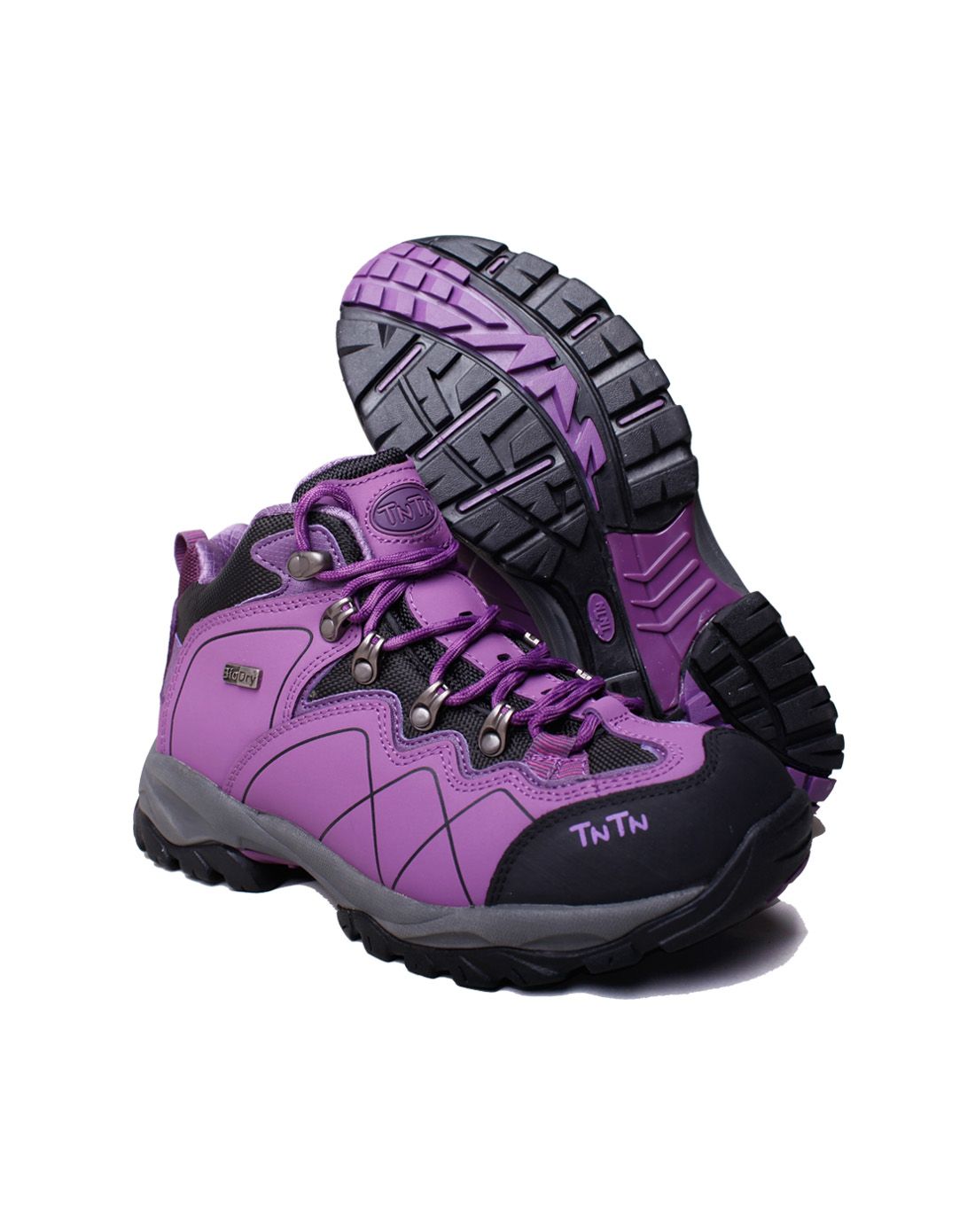 biodry防水科技 女款紫色登山鞋 牛皮防撞保暖