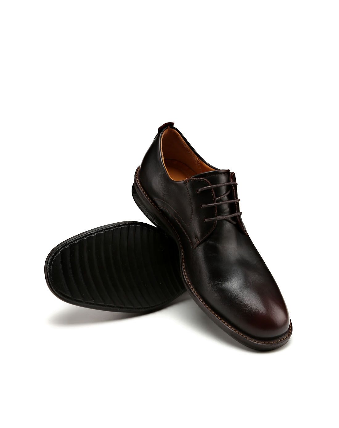 男款红棕色简约百搭系带正装皮鞋