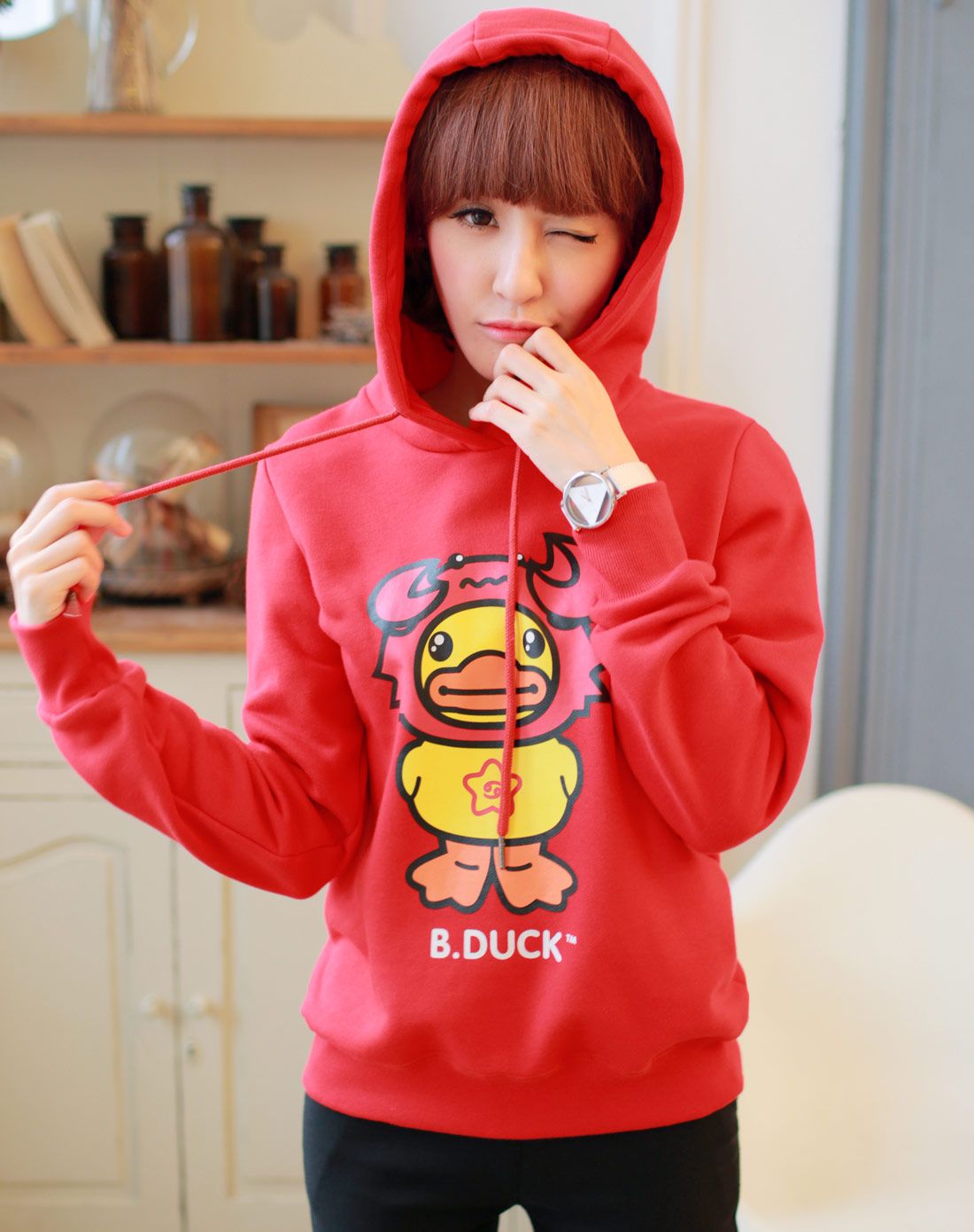 巨蟹座 女款红色时尚潮流卫衣 舒适加绒