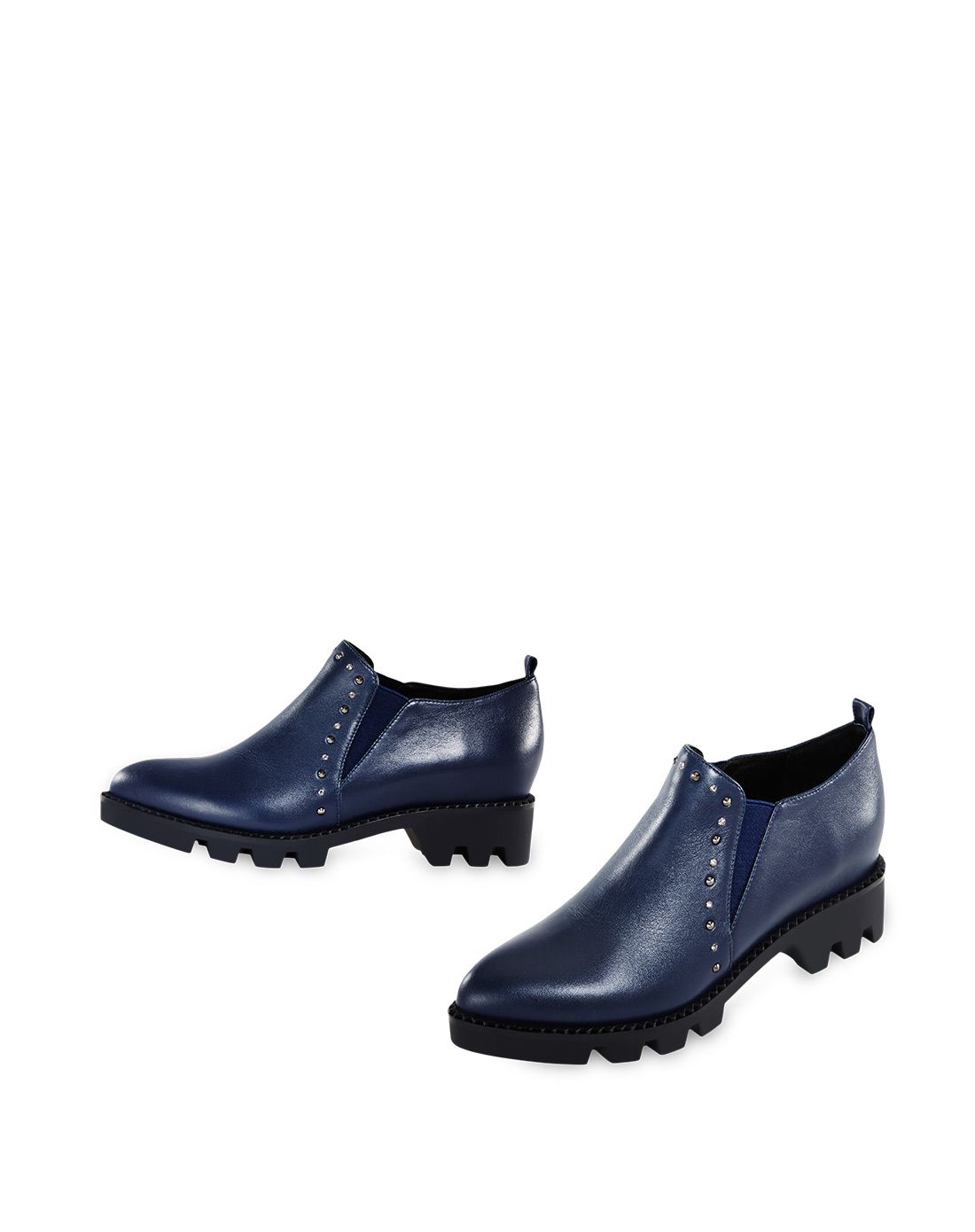 卡文专柜同步款深蓝色牛皮革深口单鞋