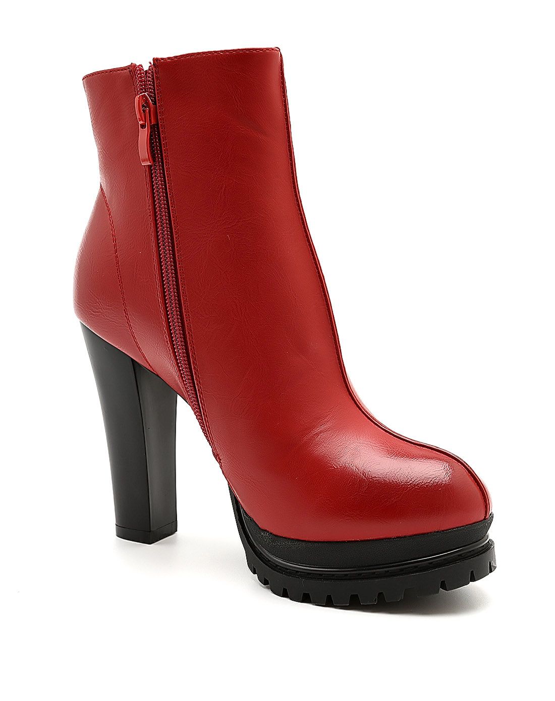 红色方跟时尚简约女士靴子