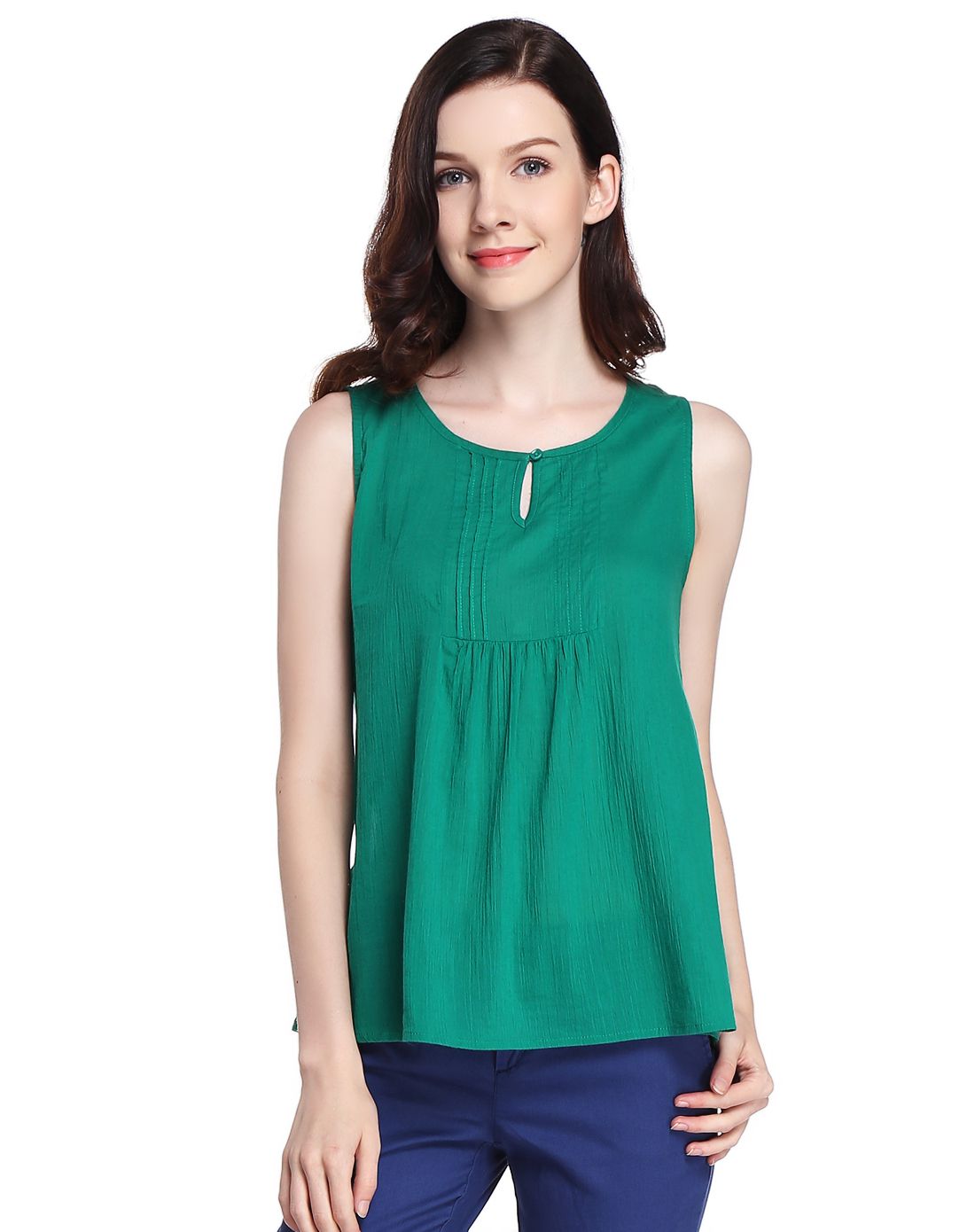 女款绿色清凉舒适无袖上衣