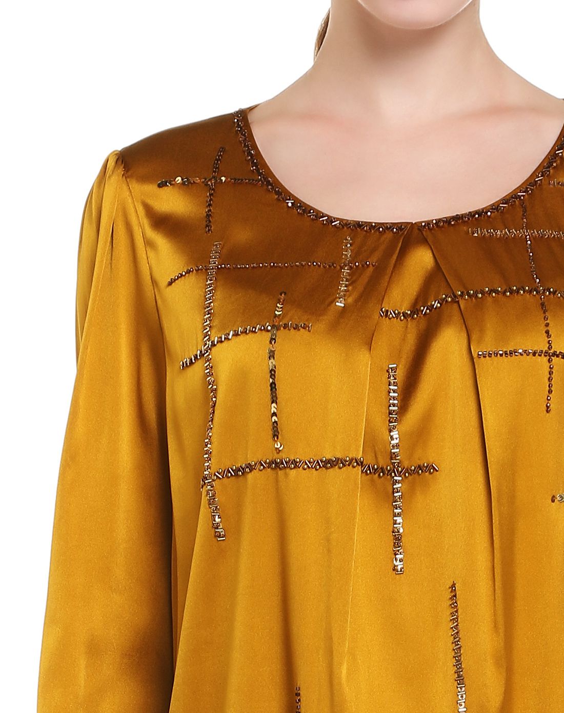 深桔黄色钉珠时尚百搭长袖中长款上衣