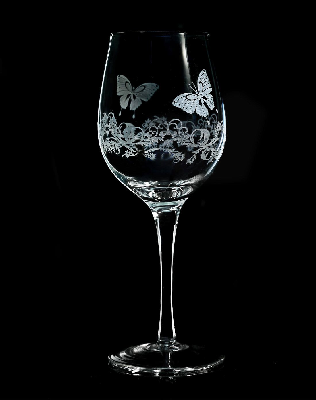 美式喷砂玻璃艺术红酒杯-蝴蝶柔情