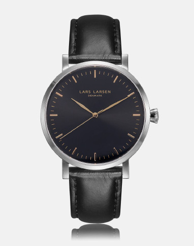 【丹麦原装进口】lars larsen蓝宝石 黑盘皮带简约男款石英表