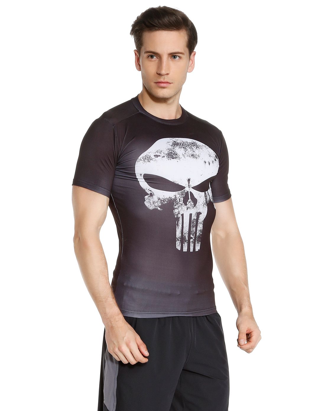 强力伸缩 男款黑色heatgear短袖t恤 英雄系列